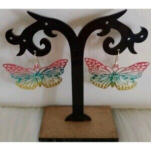 George Multi-Color Dangle Butterfly Earrings Boho Filigree Rhinestone NWT